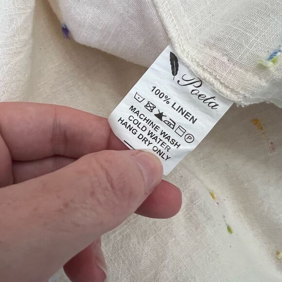 Poeta Womens Multicolored Thread Flecks Embroidered Ruffle Linen Blouse Size XS - Picture 7 of 7